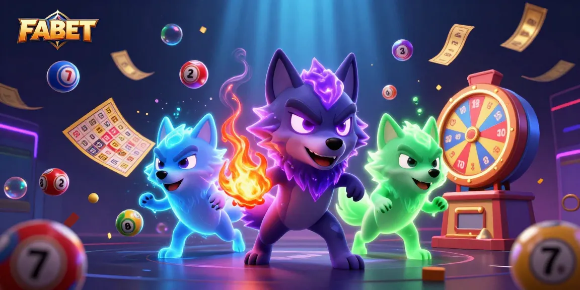 Join FABET's thrilling lottery experience with energetic wolves and colorful game elements.