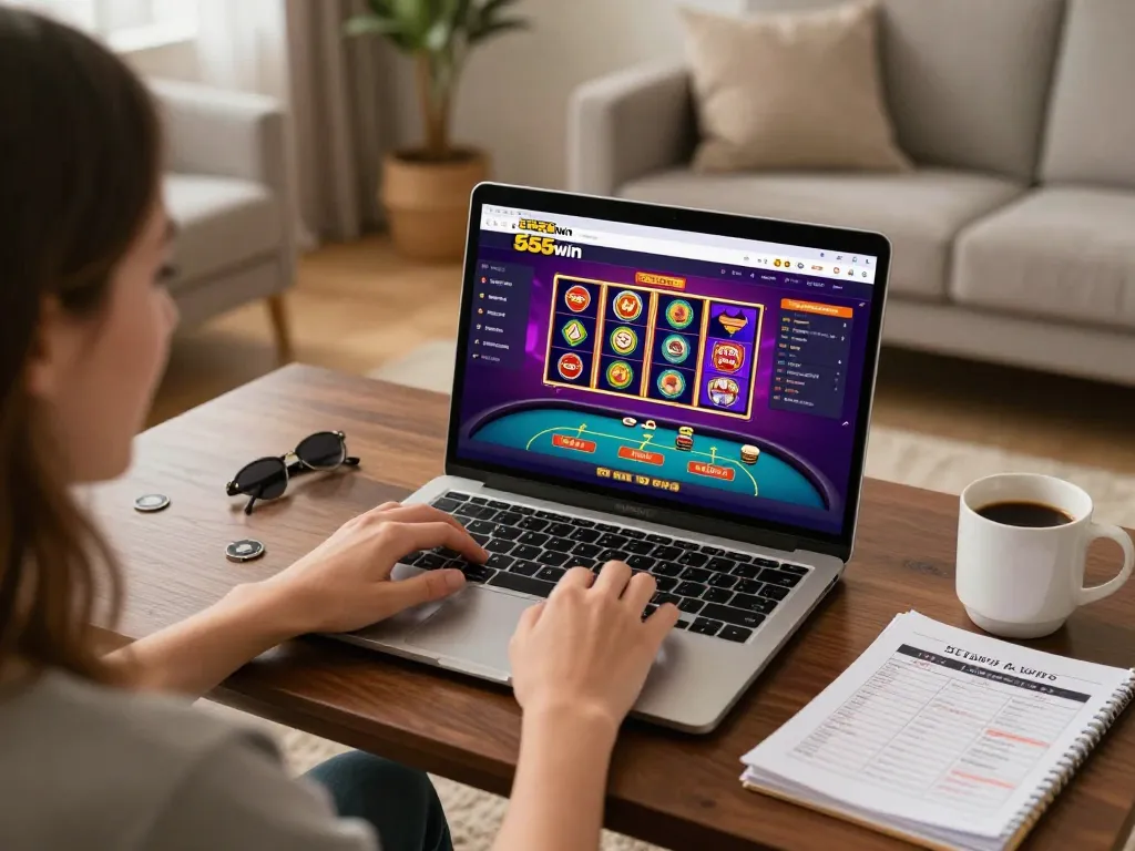 Play exciting games on 555win online casino with a colorful display and cozy setup