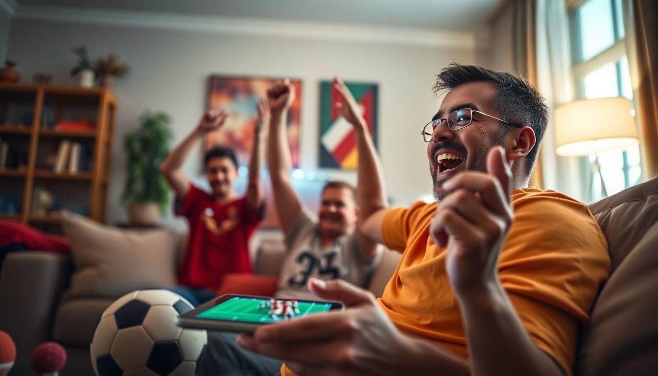 Socolive fan watching a live football match on a tablet in a cozy setting