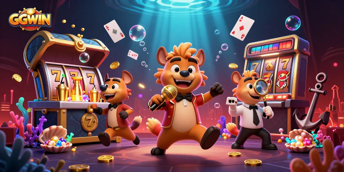 GGWIN hyenas host a vibrant casino scene filled with slot reels and entertaining elements