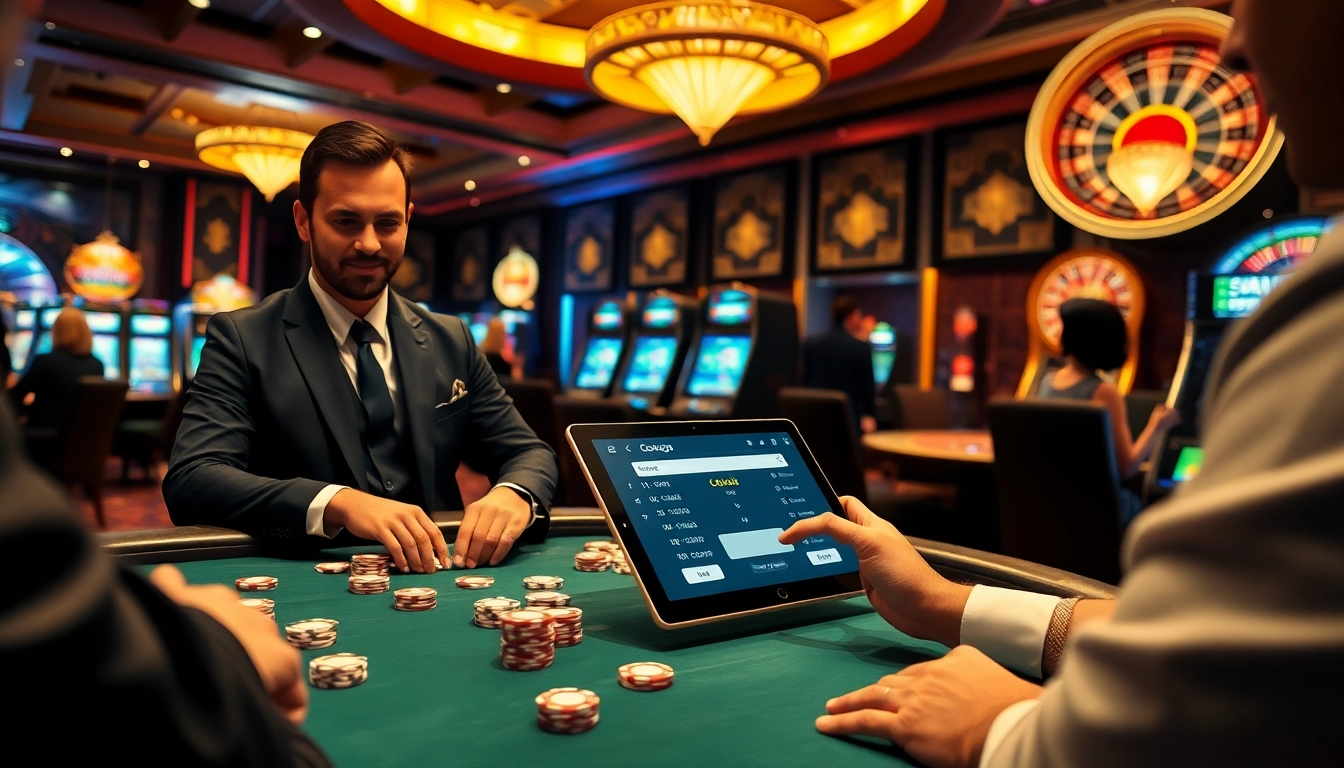 Engaging players logging into their accounts amidst a stylish casino setting.