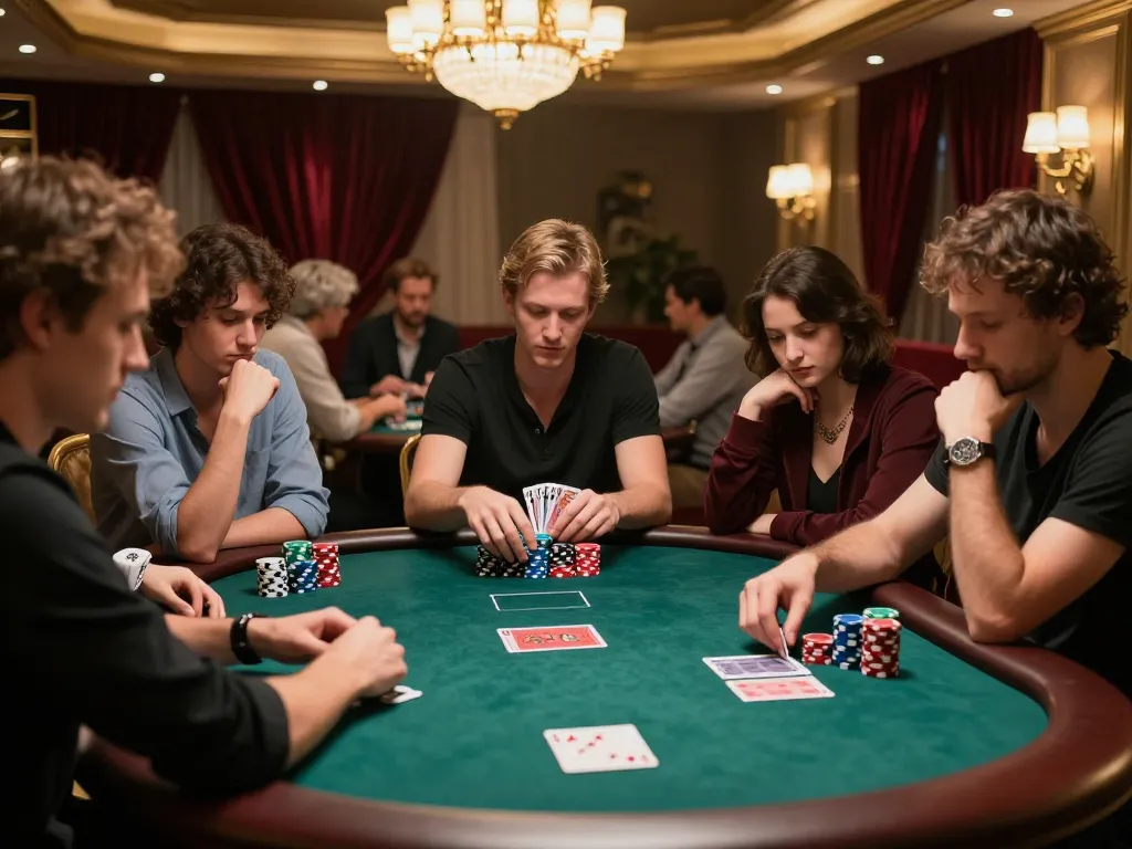 Players engaging in strategic poker betting at an elite table, sunwin20 app displayed on smartphones nearby