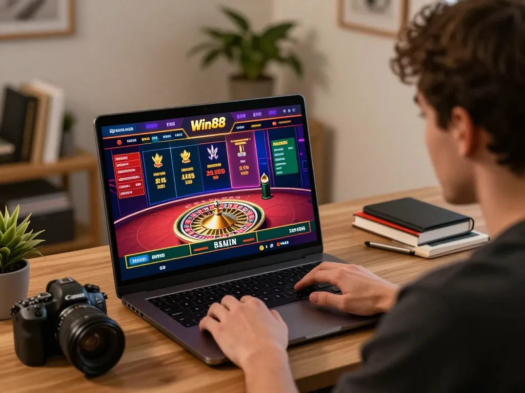 Engaging player experiencing the Win88 online casino live roulette game at home