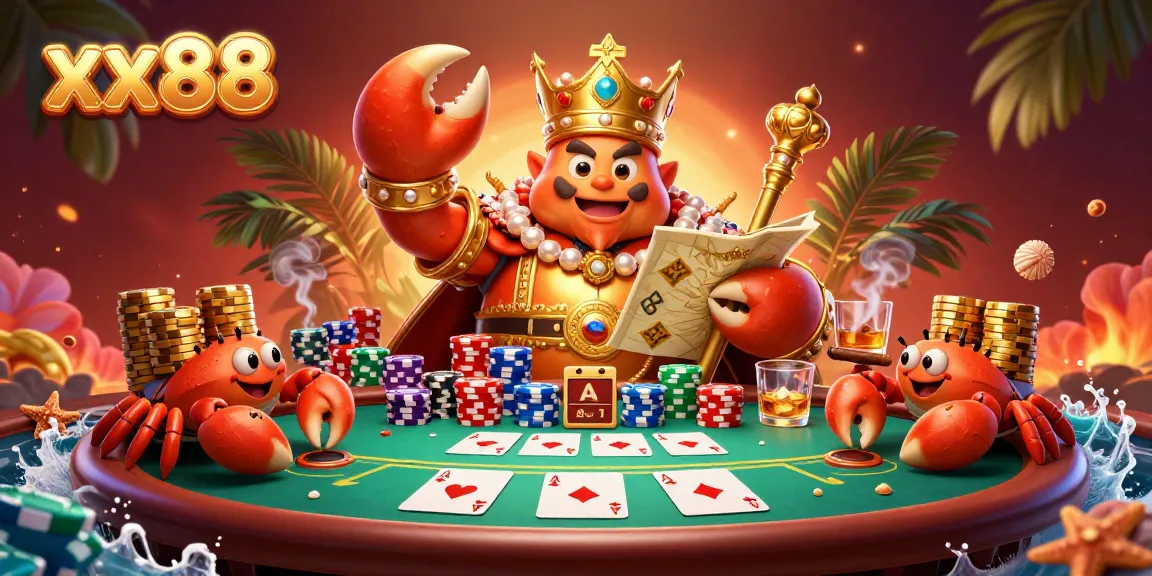 Engage in winning strategies at xx88 poker tables with crab empire treasures and vibrant casino elements.