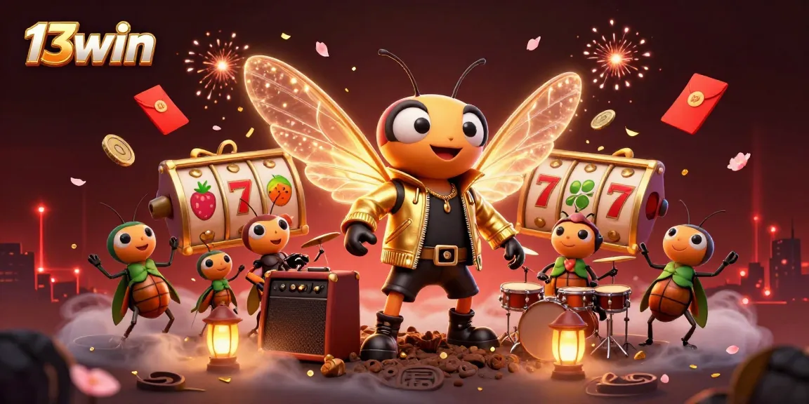 Engage in thrilling gameplay at 13win with lively visuals featuring a rock star and dynamic casino elements.