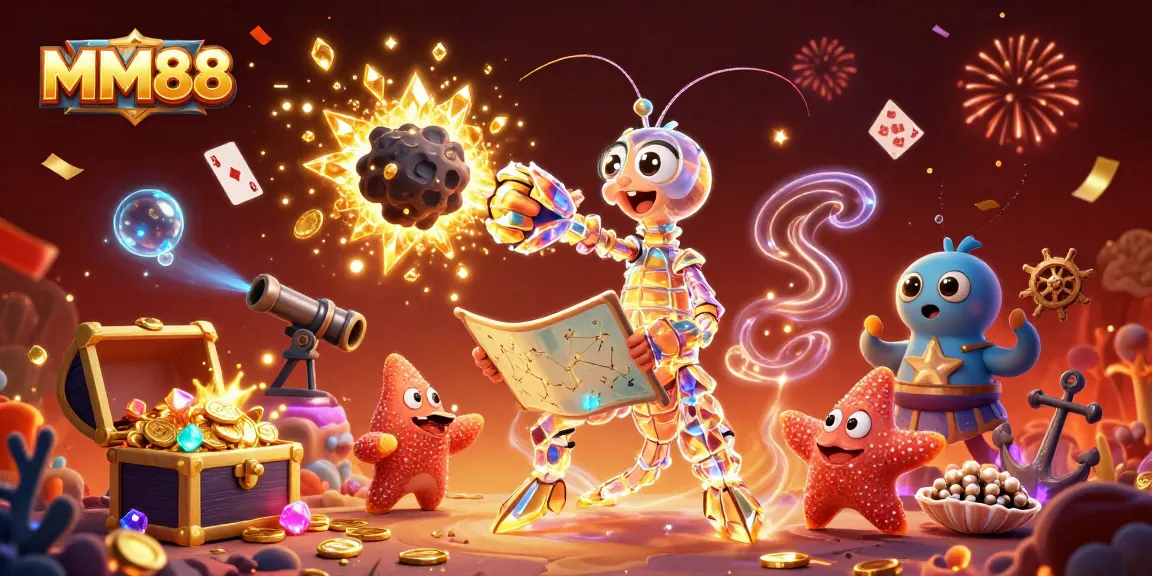 Experience the thrill of MM88 with a vibrant casino-themed cosmic illustration featuring galactic characters.