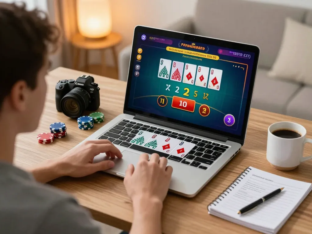 Engaging user playing blackjack online with OKFUN for thrilling betting experience.