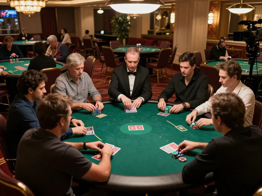 MM88 poker players engaged in strategic gameplay during a high-stakes game at an upscale casino