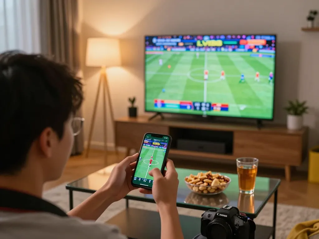Exciting sports betting moment on a smartphone at home, showcasing LV88's user-friendly interface.