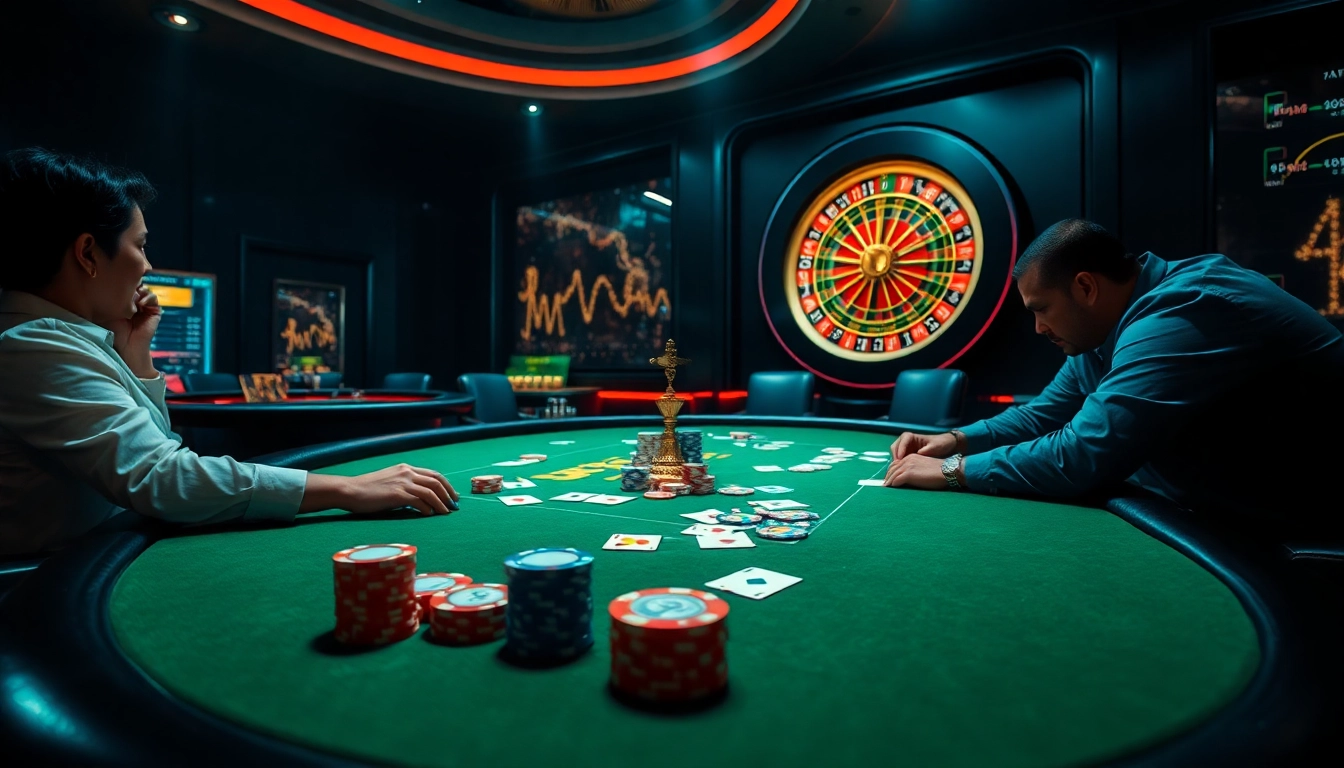 Experience the thrill of mmoo gambling at a vibrant poker table with colorful chips and exciting gameplay.