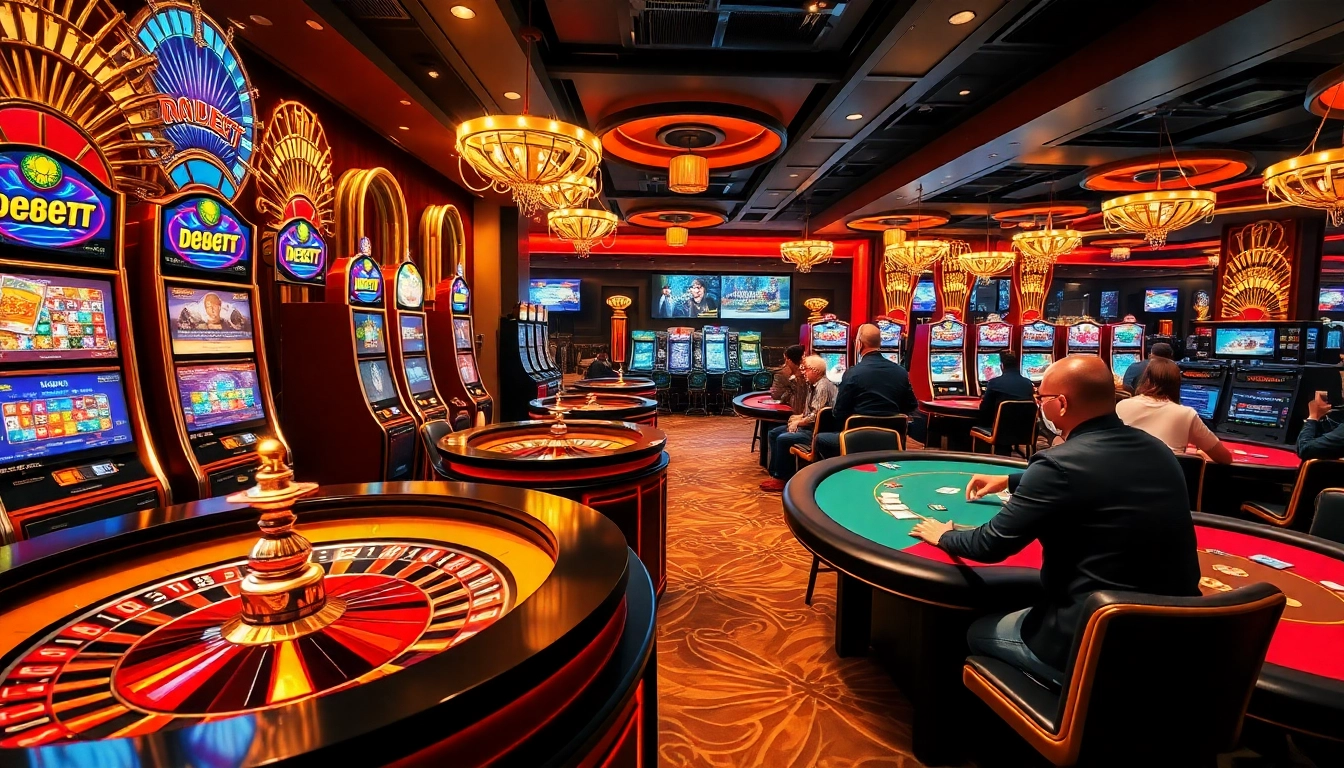 Experience high-stakes gambling action at DEBET with vibrant slots and lively poker tables.