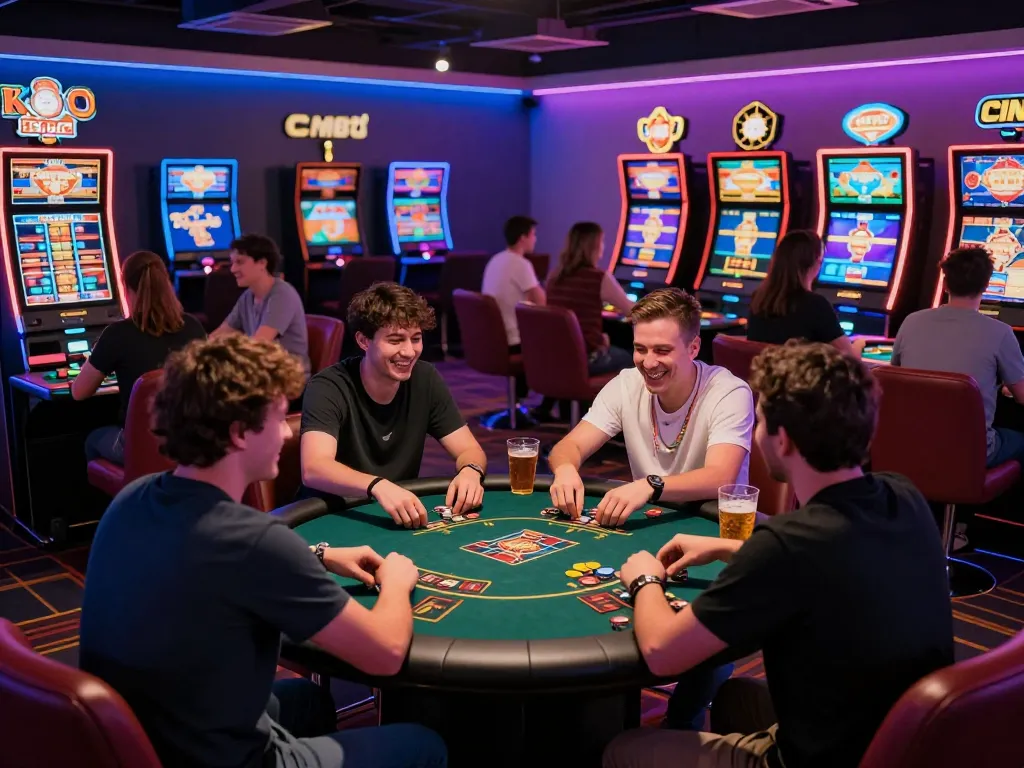 Players enjoying exciting games at BK8 gaming lounge, sharing strategies and laughter.