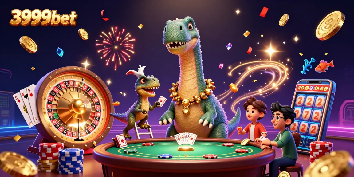 Experience the thrill of 3999bet with vibrant casino action featuring a giant brontosaurus.