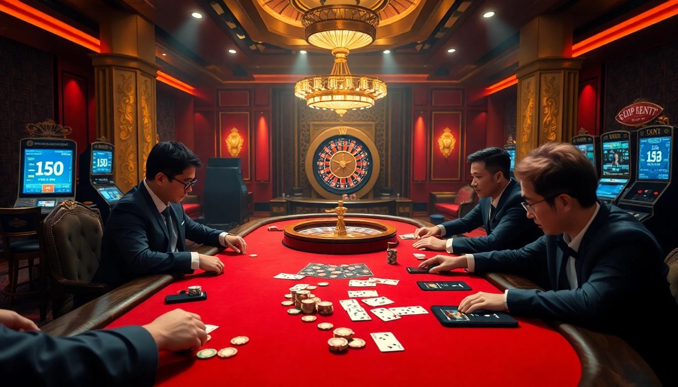 Betting odds tỷ lệ kèo highlighted in an exciting casino scene with poker players.