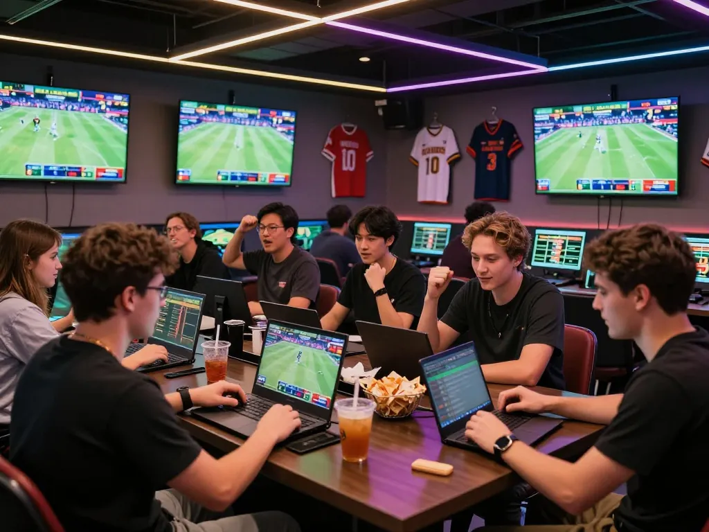 Exciting live betting atmosphere at nhà cái 33win with friends placing bets during a sports event.