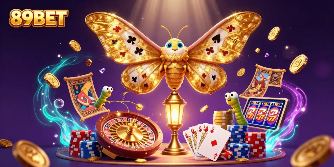 Engage with 89BET's vibrant casino atmosphere featuring a colorful 3D scene with iconic gambling elements.