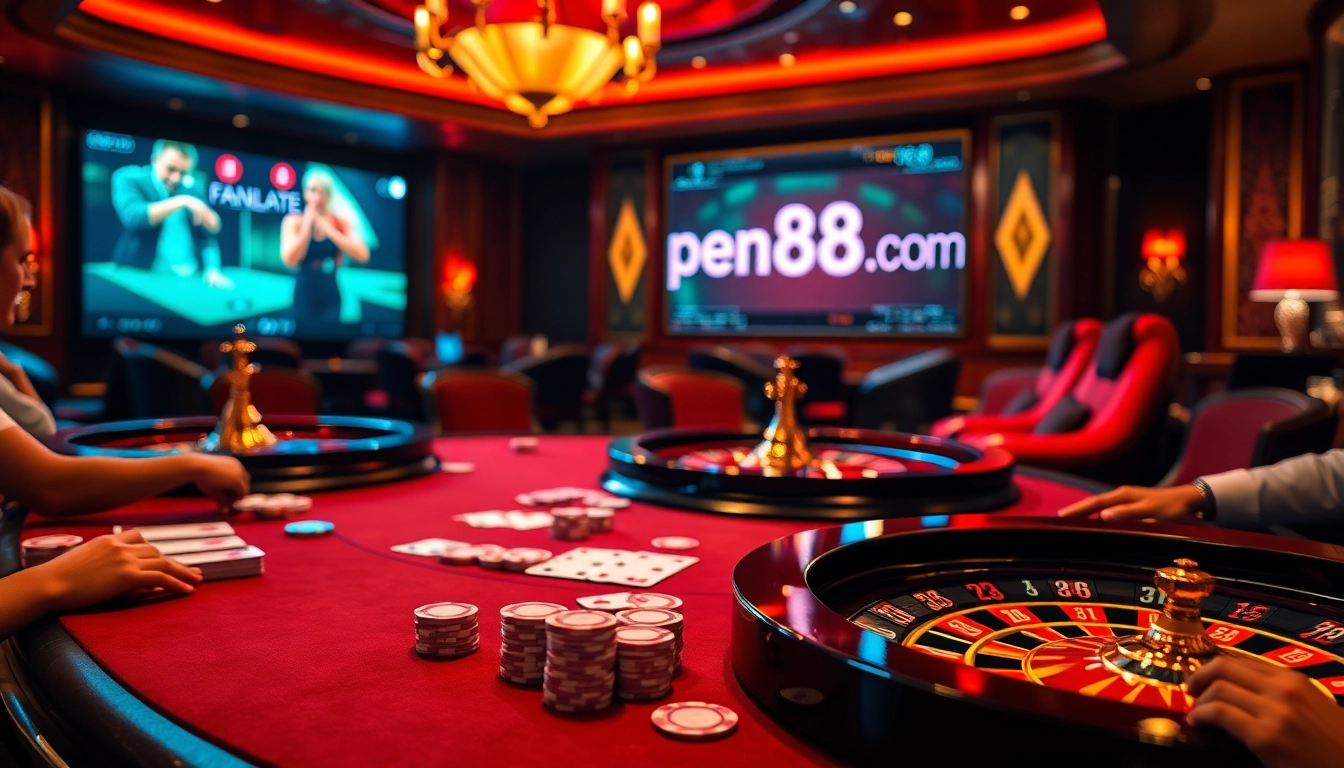 Exciting high-stakes poker scene highlighting the online platform open88 com with a luxury casino atmosphere.