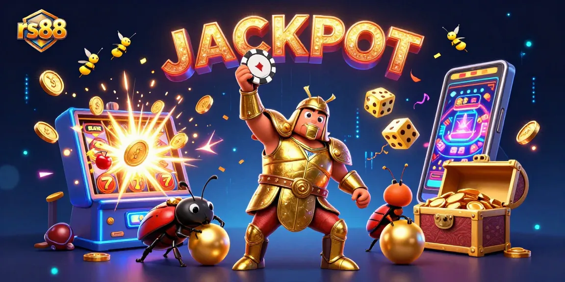 Play and win with rs88 in this vibrant, detailed casino scene featuring dynamic game elements.