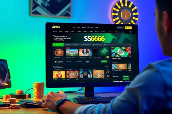 A user engaging with the S666.nyc online betting platform, showcasing various betting options and a vibrant atmosphere.