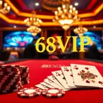 Players strategizing in an upscale casino at 68VIP, capturing the essence of excitement and high stakes.