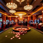 Players engaging at a high-stakes poker table in qh88's luxurious casino setting.