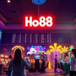 Ho88 vibrant online gambling scene featuring sports betting, live casino games, and engaging user interface.