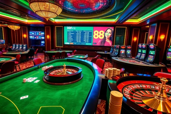 Experience the excitement at 888vi with vibrant casino games, roulette, and engaging players.