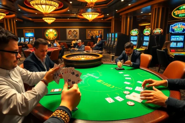 Players enjoying high-stakes blackjack at a luxurious TR88 casino table.