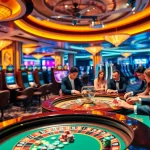 Exciting casino scene featuring thrilling games at https://xx88.boats/ with players engaging in poker and roulette.