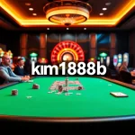 Players enjoying a thrilling game of poker at km1888b casino, surrounded by luxurious betting elements.