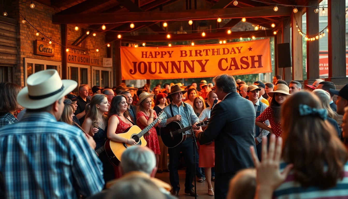 Experience the vibrant celebration of Johnny Cash's birthday at johnnycashbirthday.com, featuring live performances and festive decor.