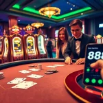 Engage in thrilling gameplay with the 888new tải app showcased in a luxurious casino backdrop.