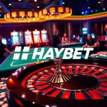 Experience the excitement of HAYBET with a vibrant casino scene featuring roulette and players.