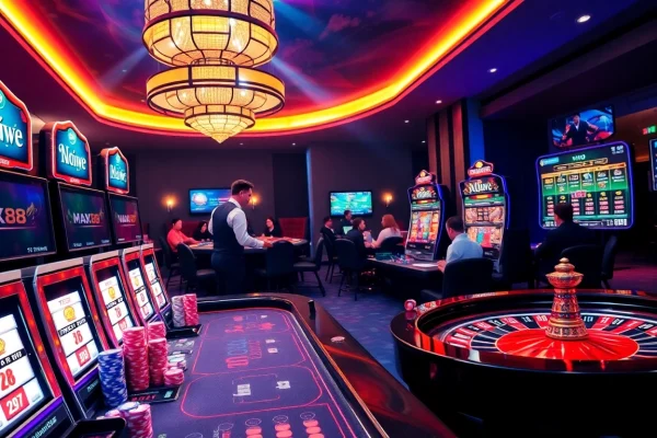 Experience thrilling gameplay at nhà cái max88 with vibrant casino visuals and engaging gambling action.