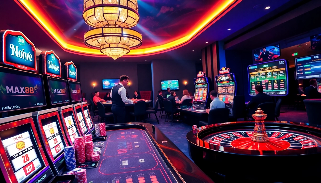 Experience thrilling gameplay at nhà cái max88 with vibrant casino visuals and engaging gambling action.