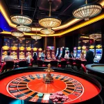 Players enjoying the vibrant atmosphere and games on trang chủ OPEN88 at a sleek casino floor.