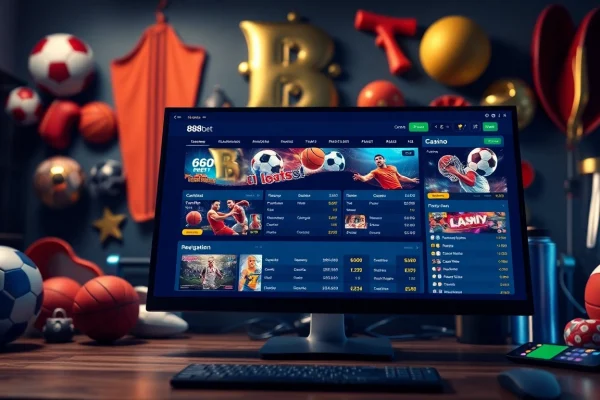 Explore the user-friendly online betting interface of 888b.bet with vibrant sports options and casino games.