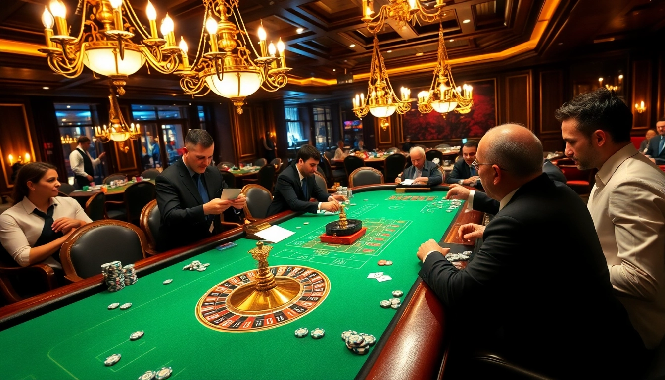 Experience the thrill of gaming at https://fun79.bio/ with players eagerly engaging in a sophisticated casino scene.