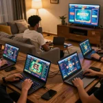 Players enjoying the km777 casino app on various devices, engaging with thrilling online games.