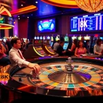 Excited players engaging in an 8k bet at a luxury casino, highlighted by vibrant gaming elements.