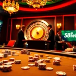 Engage in thrilling gameplay at 58win 32 casino, featuring poker chips and roulette action.