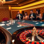 Players placing bets at an elegant gaming table in a 188vcom casino, capturing the thrill of gambling.