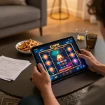 Engaging online gaming session with KUWIN app displayed on tablet in a cozy home.