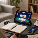 Experience engaging online gaming with 32win11 on a tablet in a cozy home setting.