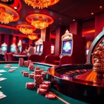 Engage in the excitement of LUCK 8 at a vibrant, luxurious casino with poker chips and roulette wheels.