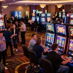 Players enjoying vibrant slot machines at vipwin com casino floor during peak hours