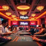 Dynamic scene of 98win trang chu with players enjoying thrilling casino games in a vibrant setting.