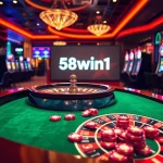 Gameplay on the exquisite roulette table highlighting the 58win1 logo in a vibrant casino setting.