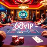 Players enjoying an exciting baccarat game at Nhà Cái 68VIP with glamorous betting chips and cards.