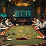 Players engaging in Tài xỉu MD5 at a luxurious casino table, showcasing excitement and strategy.